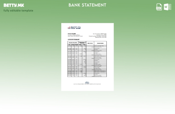 модерен стил шаблон за ексел банкарски извод од Кувајтскиот Залив